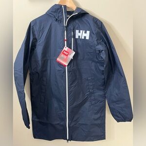 Helly Hansen Belfast Packable Long Rain Coat Navy Size Small New With Tags